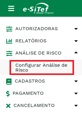 "Figura 1: Opção para configuração de Análise de Risco no Portal do Lojista." -no-filter