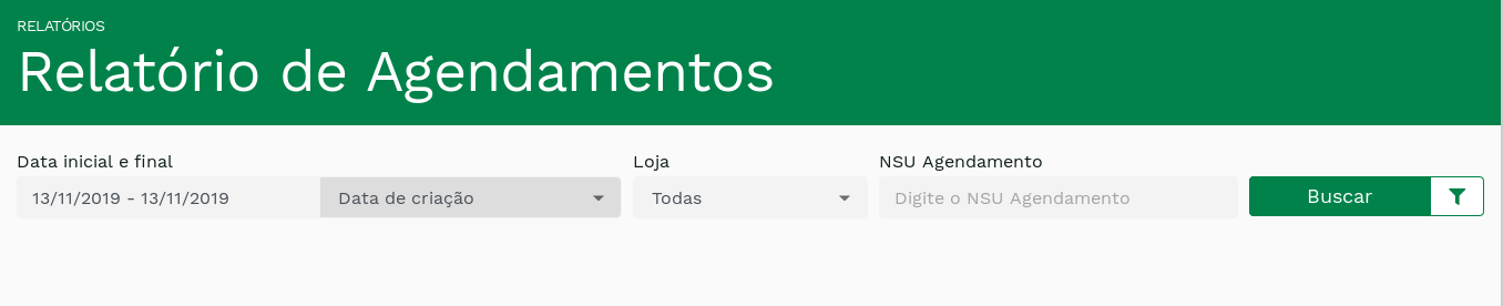 "Filtros do Relatório de Agendamentos." -no-filter