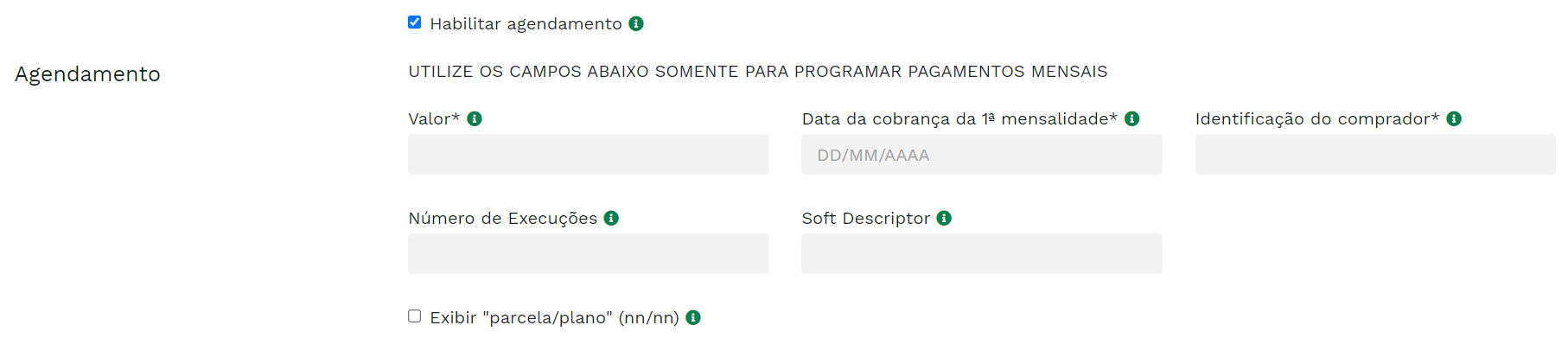 "Formulário de pagamento com agendamento." -no-filter