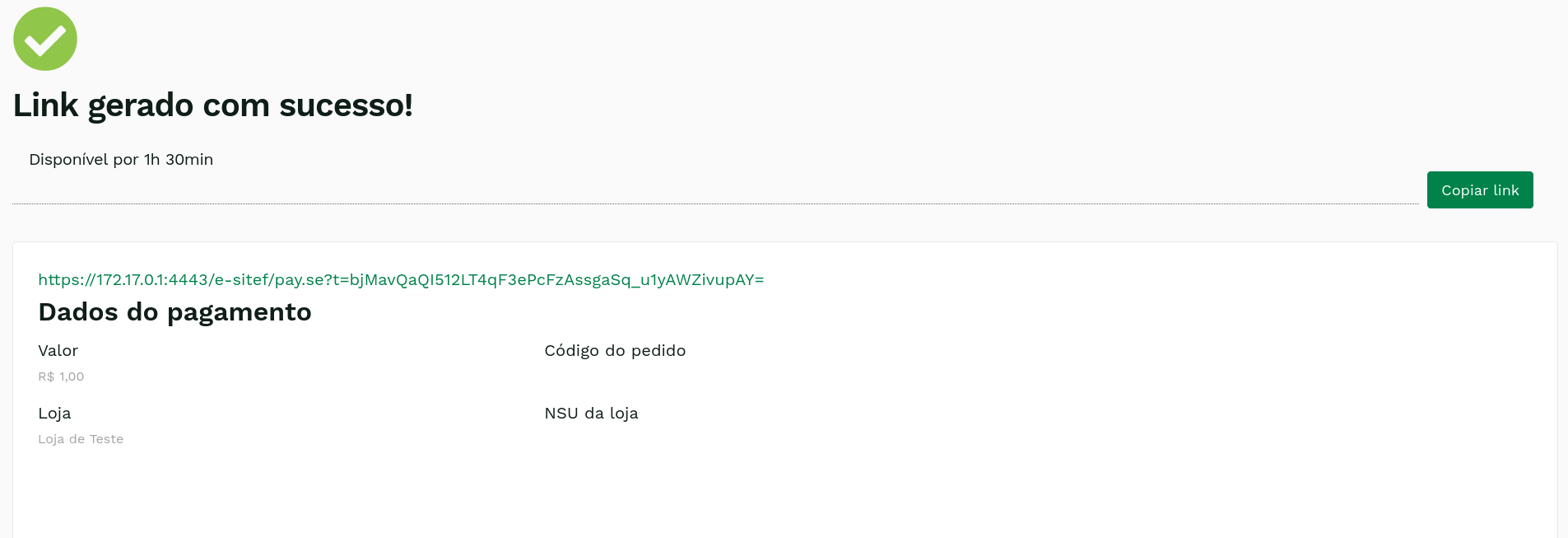 "Tela de link gerado com sucesso." -no-filter