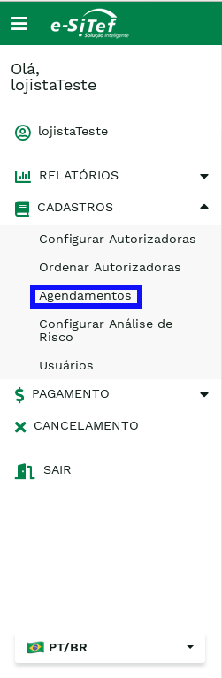 "Acessando o Cadastro de Agendamentos." -no-filter